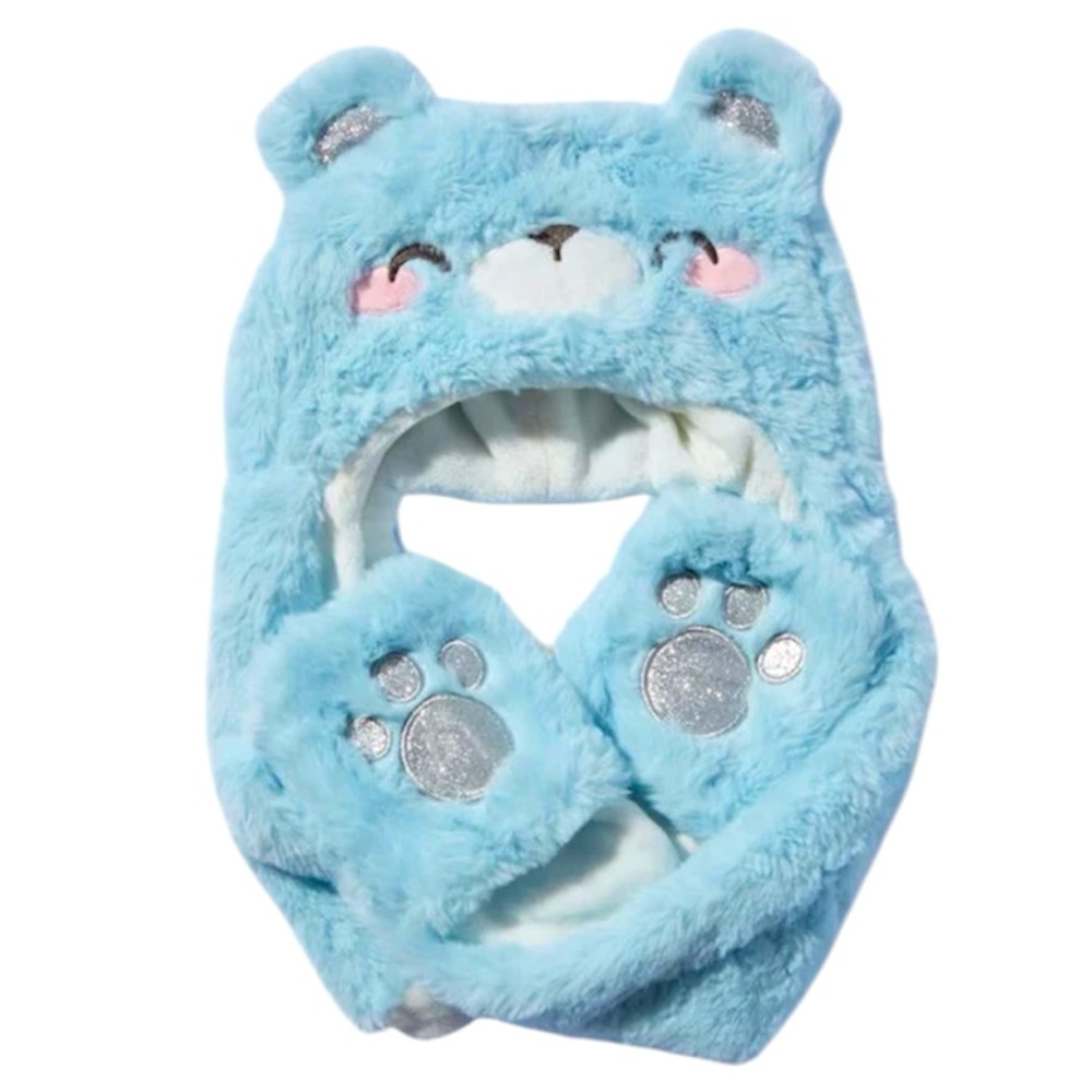 Children's Fuzzy Blue Bear Headscarf - NWT